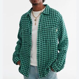 Urban Outfitters Teal Houndstooth Shirt Jacket